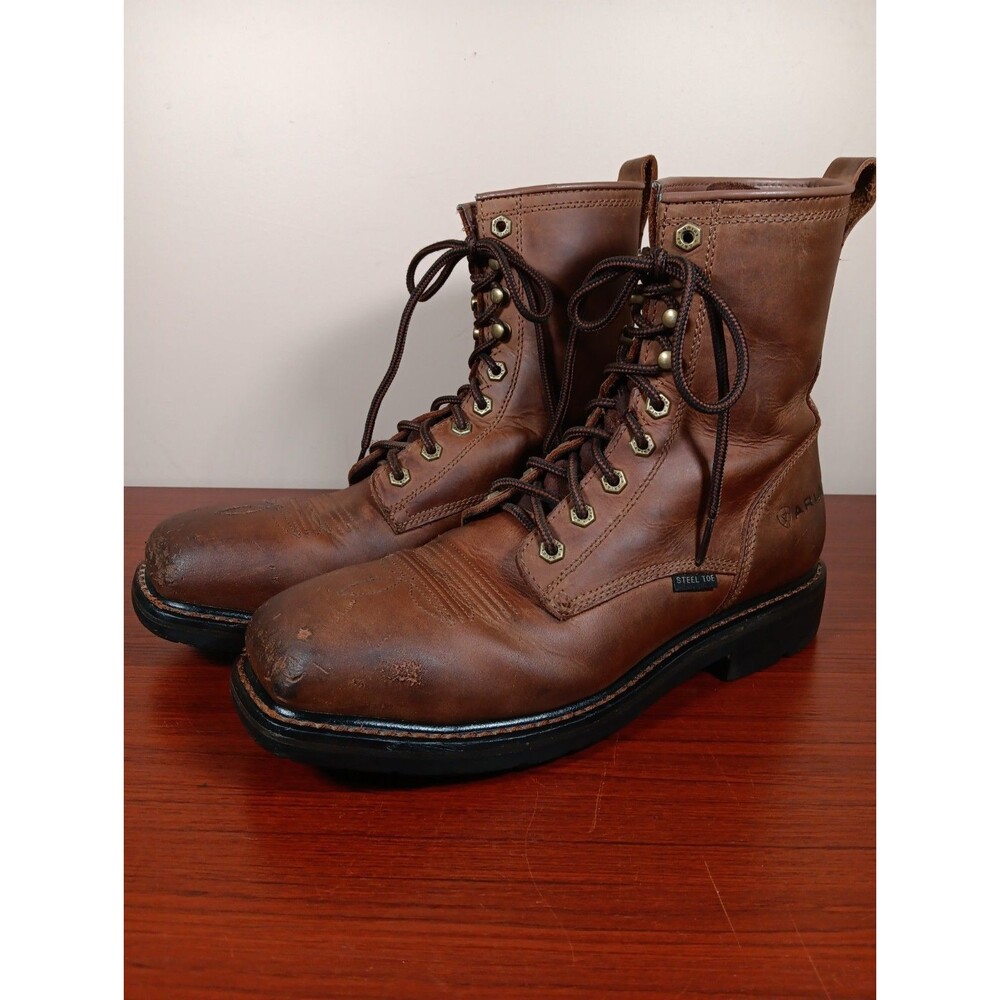 ARIAT Cascade 8" Steel Toe Work Boot Size 10D Brown Leather Oil & Slip Resistant